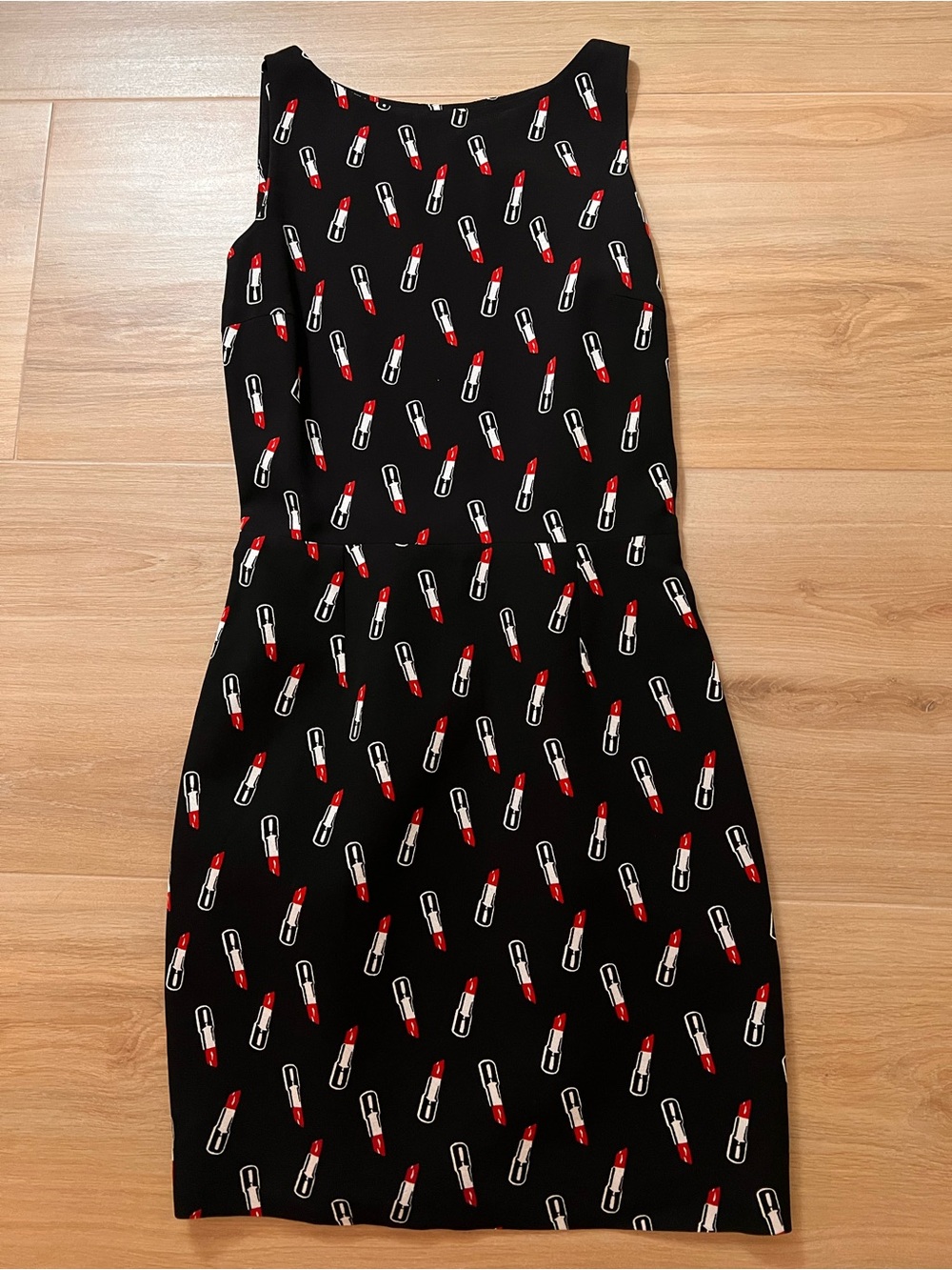 Saint Laurent Black Midi Dress with Red & White Lipstick Print